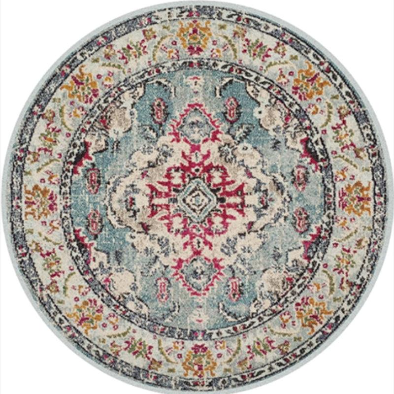 Round Vintage Carpet Boho Floral Non-slip Floor Mat Living Room R