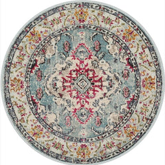 Round Vintage Carpet Boho Floral Non-slip Floor Mat Living Room R
