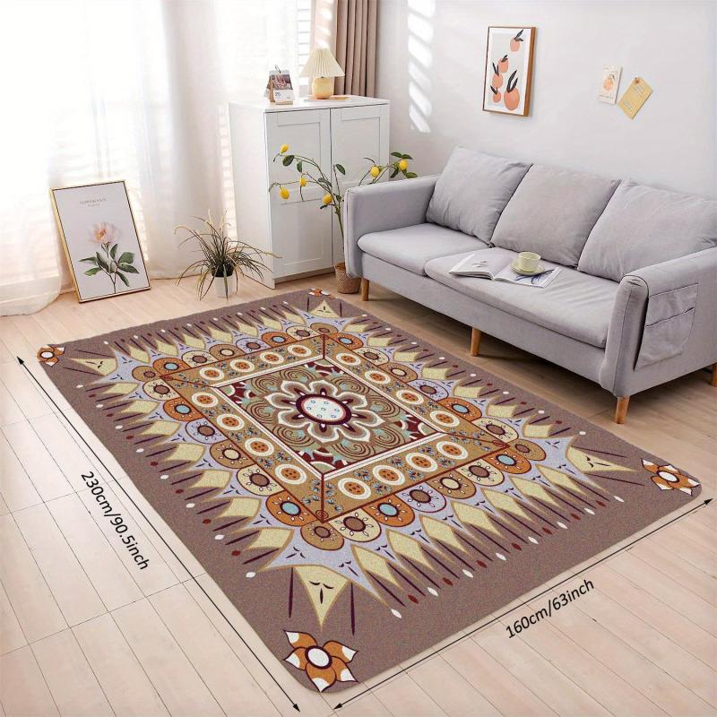 Vintage Brown Faux Cashmere Persian Rug Anti Slip Backing