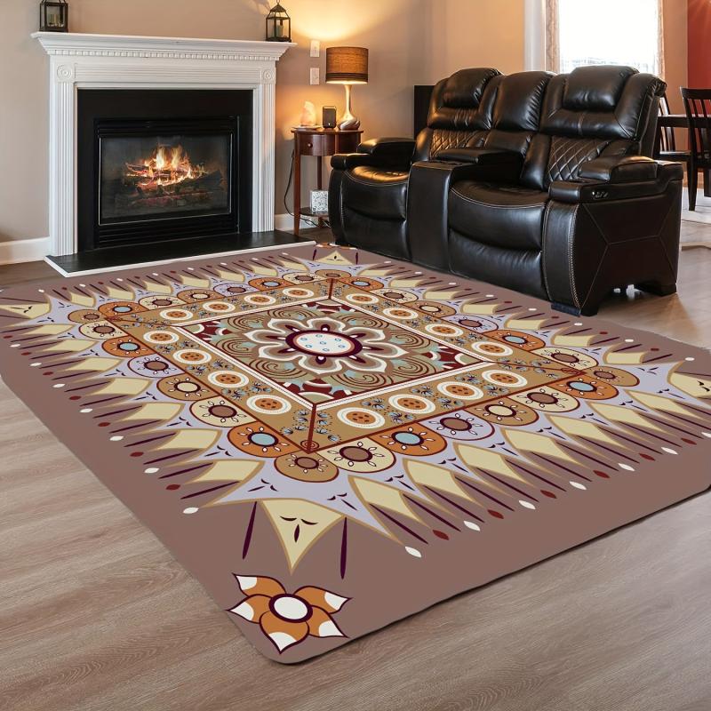 Vintage Brown Faux Cashmere Persian Rug Anti Slip Backing
