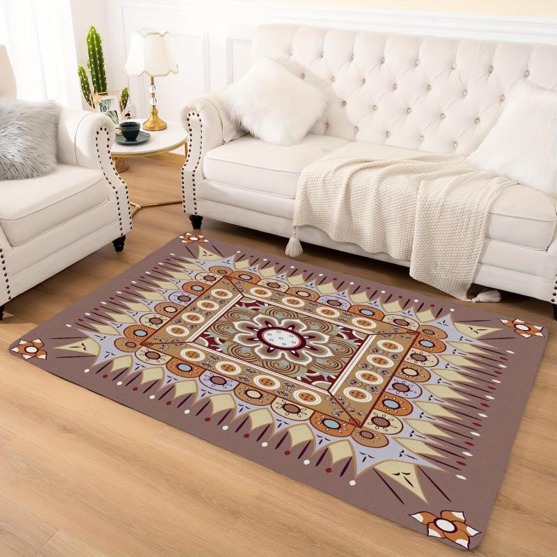Vintage Brown Faux Cashmere Persian Rug Anti Slip Backing