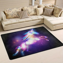 Colorful Starry Sky Horse Printed Kitchen Rug Soft Flannel Floor Mat