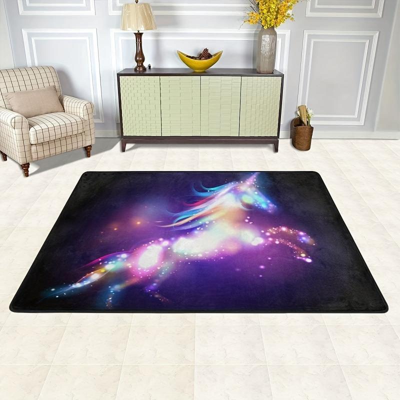 Colorful Starry Sky Horse Printed Kitchen Rug Soft Flannel Floor Mat