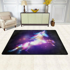 Colorful Starry Sky Horse Printed Kitchen Rug Soft Flannel Floor Mat