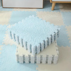 12pcs Plush Puzzle Foam Floor Mat Interlocking Carpet Fluffy Area Rug