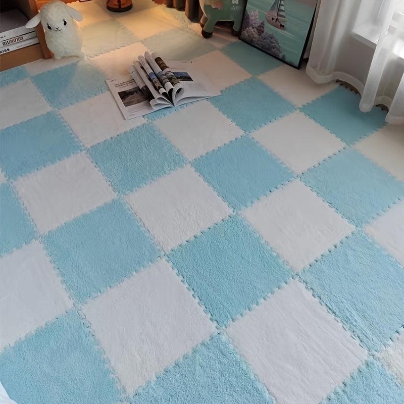 12pcs Plush Puzzle Foam Floor Mat Interlocking Carpet Fluffy Area Rug