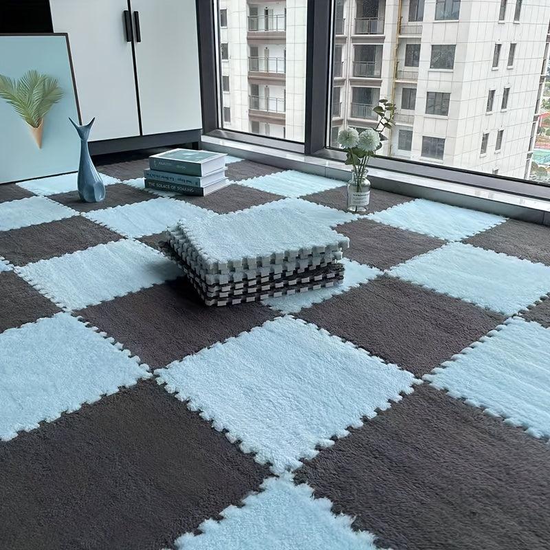 12pcs Plush Puzzle Foam Floor Mat Interlocking Carpet Fluffy Area Rug