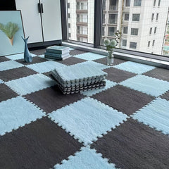 12pcs Plush Puzzle Foam Floor Mat Interlocking Carpet Fluffy Area Rug