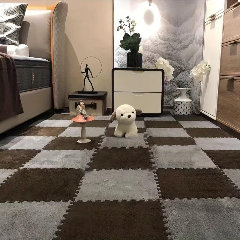 12pcs Interlocking Fluffy Puzzle Flooring Tiles Soft Climbing Area Rugs