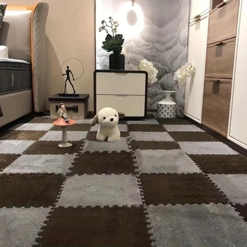12pcs Interlocking Fluffy Puzzle Flooring Tiles Soft Climbing Area Rugs