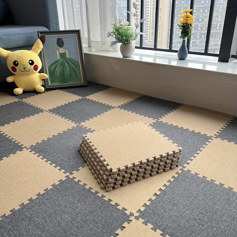 Soft Interlocking Carpet Tiles With Border Plush Foam Floor Mats Set