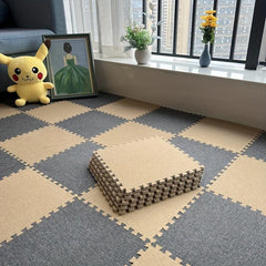 Soft Interlocking Carpet Tiles With Border Plush Foam Floor Mats Set