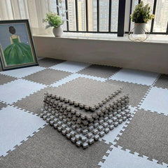 Soft Interlocking Carpet Tiles With Border Plush Foam Floor Mats Set