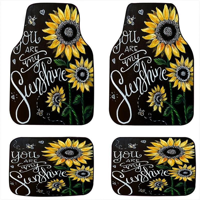 4pcs Sunflower Bouquet Car Floor Mat All-weather Car Mat