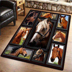 3D Puzzle Animal Horse Printed Area Carpet Non Slip Floor Mat