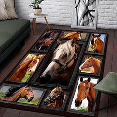 3D Puzzle Animal Horse Printed Area Carpet Non Slip Floor Mat