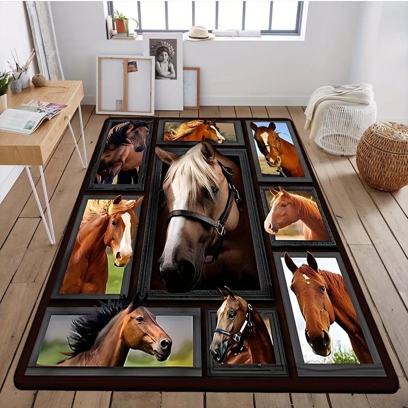 3D Puzzle Animal Horse Printed Area Carpet Non Slip Floor Mat