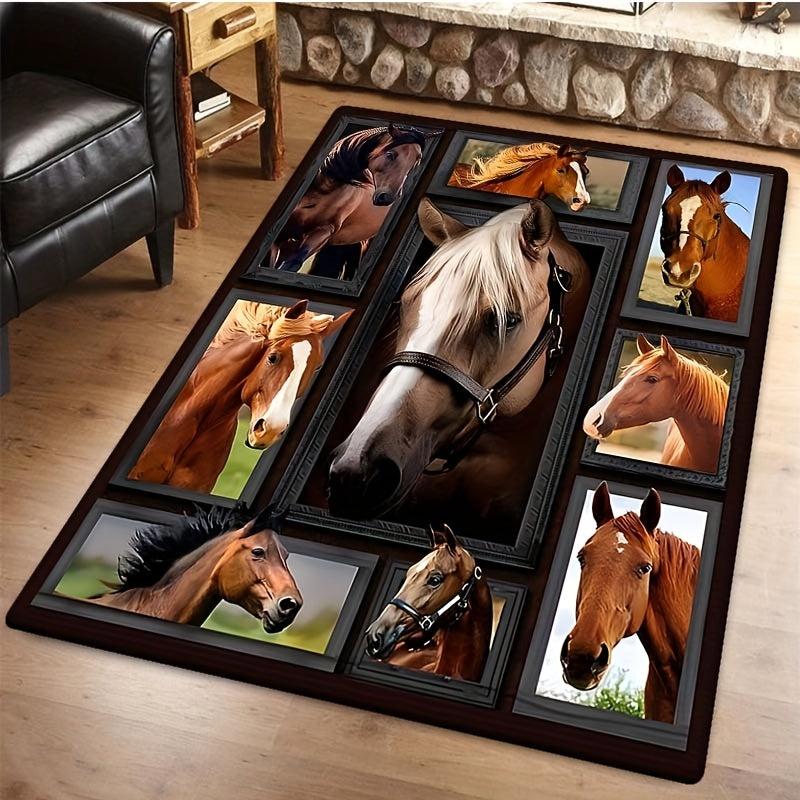 3D Puzzle Animal Horse Printed Area Carpet Non Slip Floor Mat