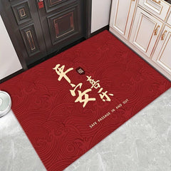 Red Festive Floor Mat Entry Door Mat Safe Water Absorption Non-slip Carpet