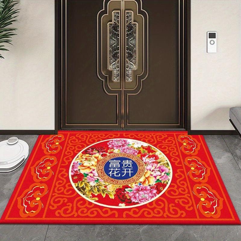Red Festive Floor Mat Entry Door Mat Safe Water Absorption Non-slip Carpet