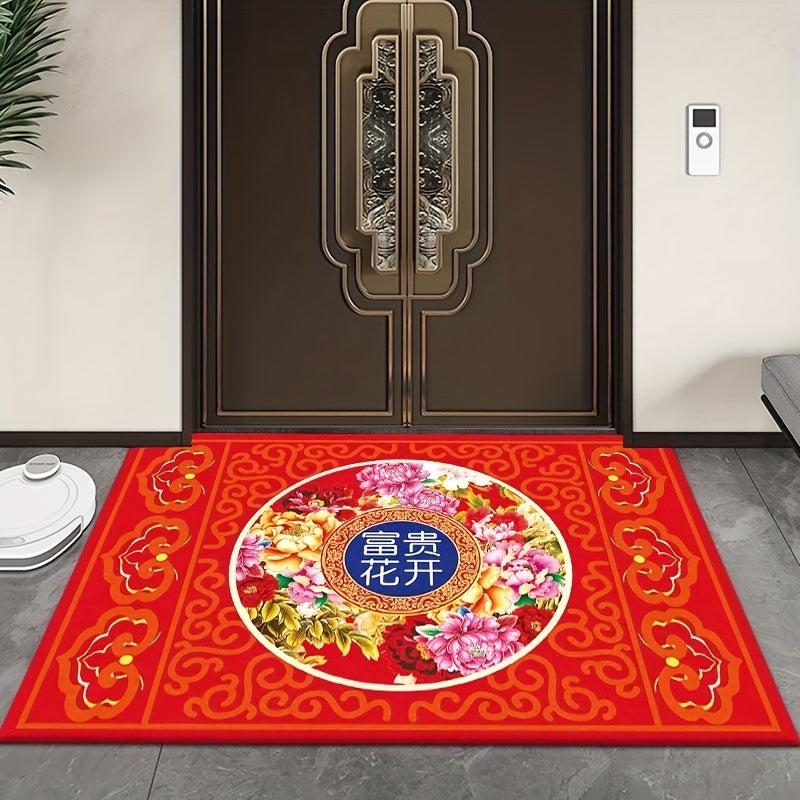 Red Festive Floor Mat Entry Door Mat Safe Water Absorption Non-slip Carpet