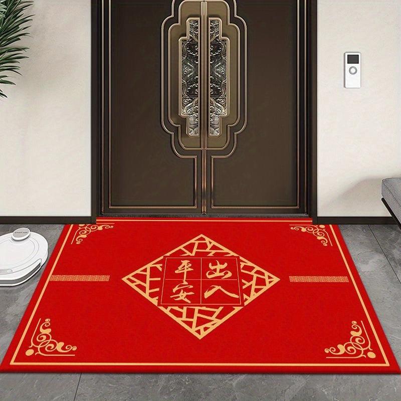 Red Festive Floor Mat Entry Door Mat Safe Water Absorption Non-slip Carpet