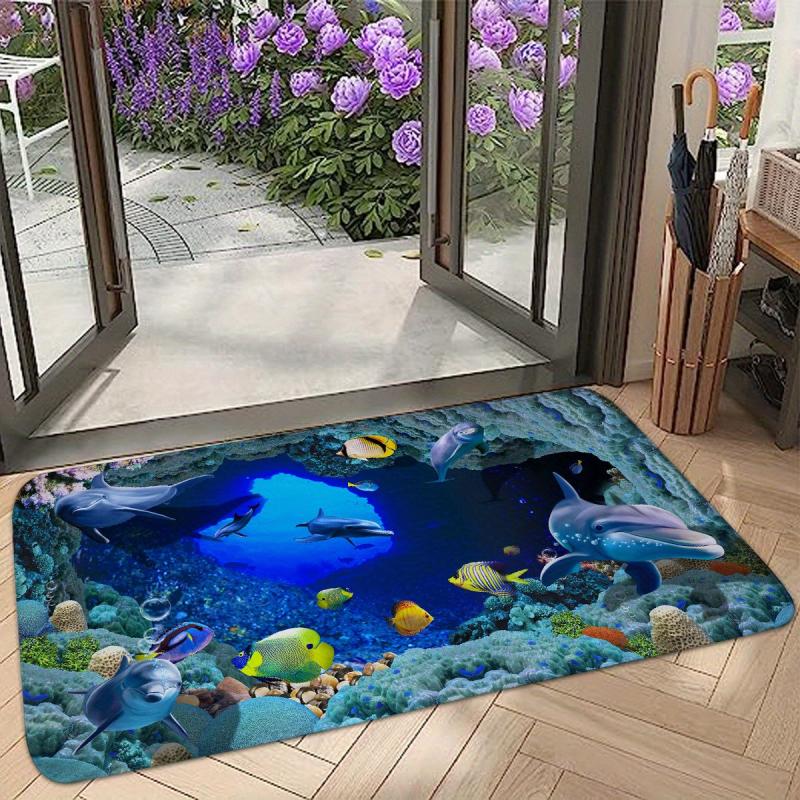Dolphin Animal Area Rug Underwater World Non Slip Floor Mat Doormats