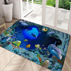 Dolphin Animal Area Rug Underwater World Non Slip Floor Mat Doormats