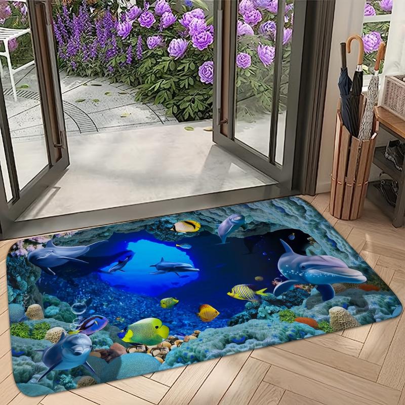 Dolphin Animal Area Rug Underwater World Non Slip Floor Mat Doormats