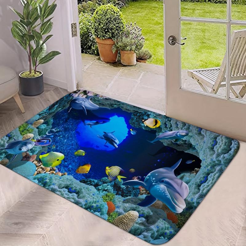 Dolphin Animal Area Rug Underwater World Non Slip Floor Mat Doormats