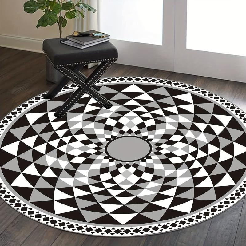 Vintage Distressed Boho Round Rug Soft Circle Carpet Living Bedroom Non Slip
