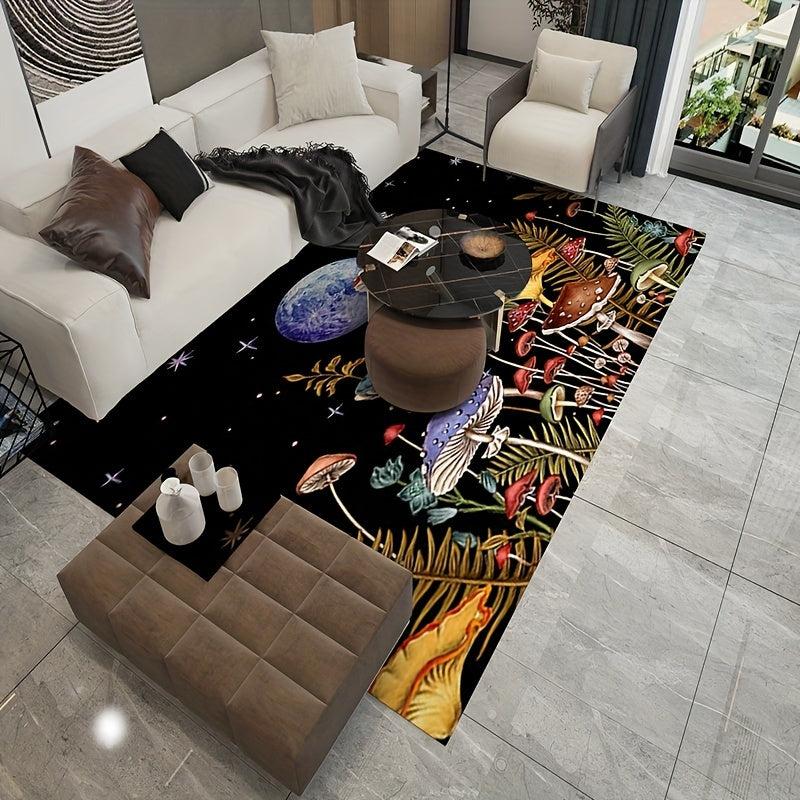 Mushroom Print Crystal Velvet Area Rug Memory Sponge Non-Slip Stain Resistant