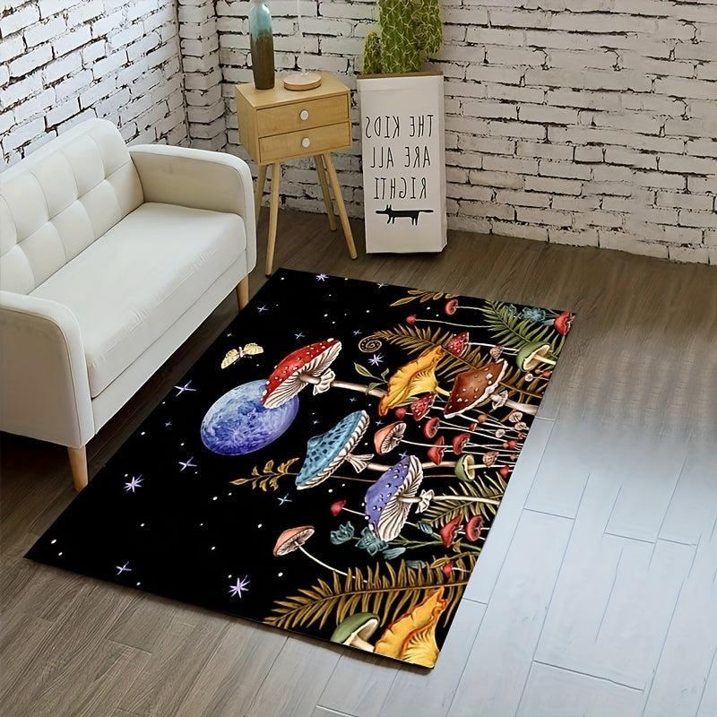 Mushroom Print Crystal Velvet Area Rug Memory Sponge Non-Slip Stain Resistant