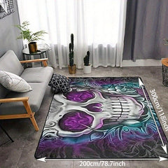 3D Skull Print Area Rug Gothic Horror Halloween Room Decor Modern Indoor Non Sli