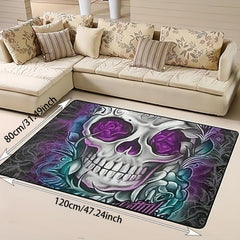 3D Skull Print Area Rug Gothic Horror Halloween Room Decor Modern Indoor Non Sli