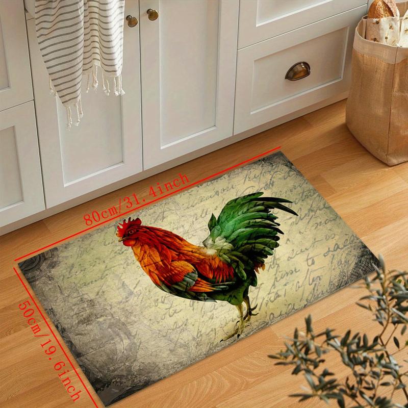 Colorful Chicken and Flower Floor Mat Non Slip Indoor Carpet
