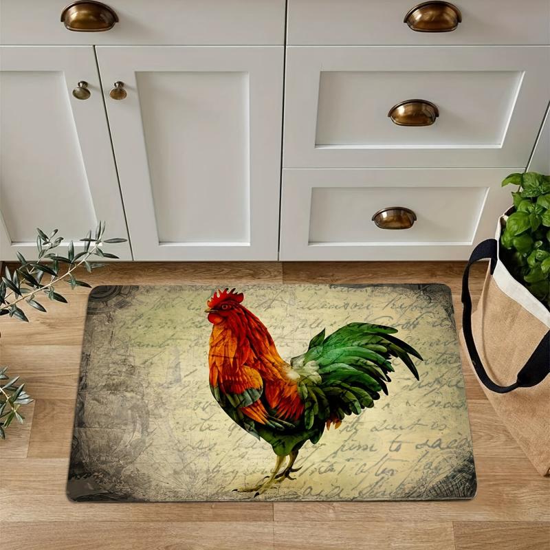 Colorful Chicken and Flower Floor Mat Non Slip Indoor Carpet