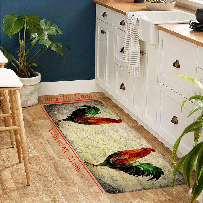 Colorful Chicken and Flower Floor Mat Non Slip Indoor Carpet