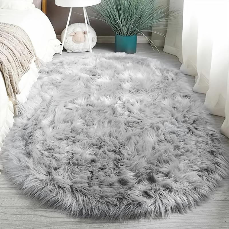 Bedside Fluffy Bedroom Rug Soft Faux Fur Sheepskin Carpet Warm Winter Decor