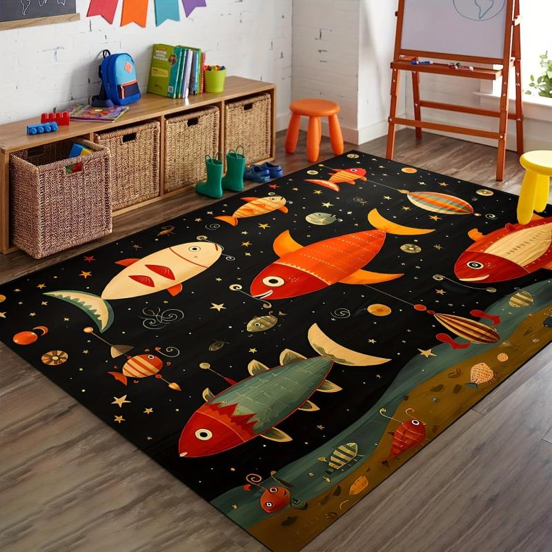 Colorful Cartoon Fish Kids Rug Washable Non Slip Play Mat