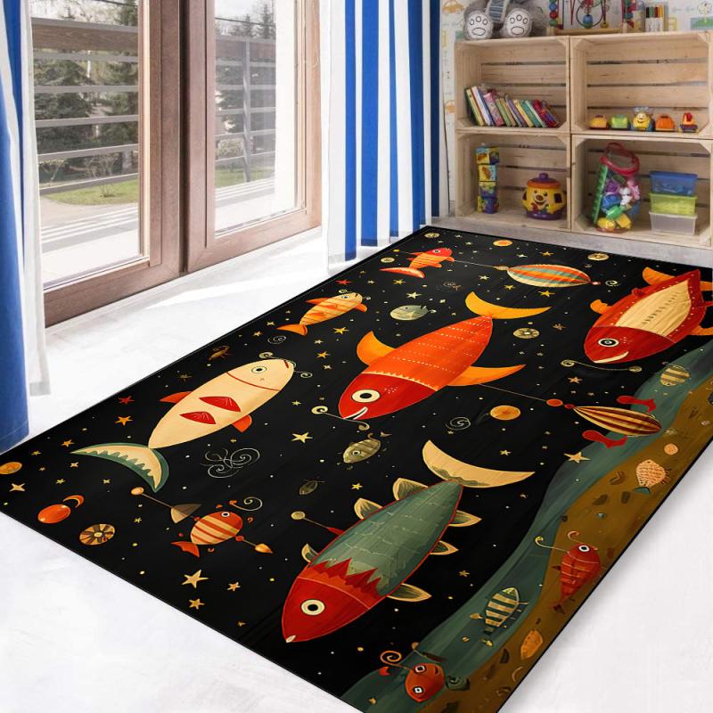 Colorful Cartoon Fish Kids Rug Washable Non Slip Play Mat
