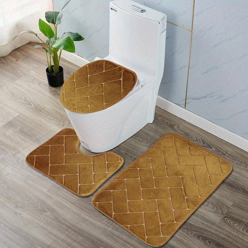 3pcs Soft Bathroom Rug Set Non Slip Machine Washable