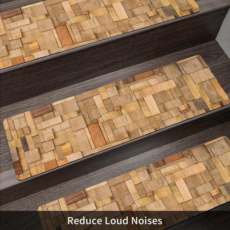 Wooden Board Print Stair Mat Non-slip Carpet 76.2cm x 20cm
