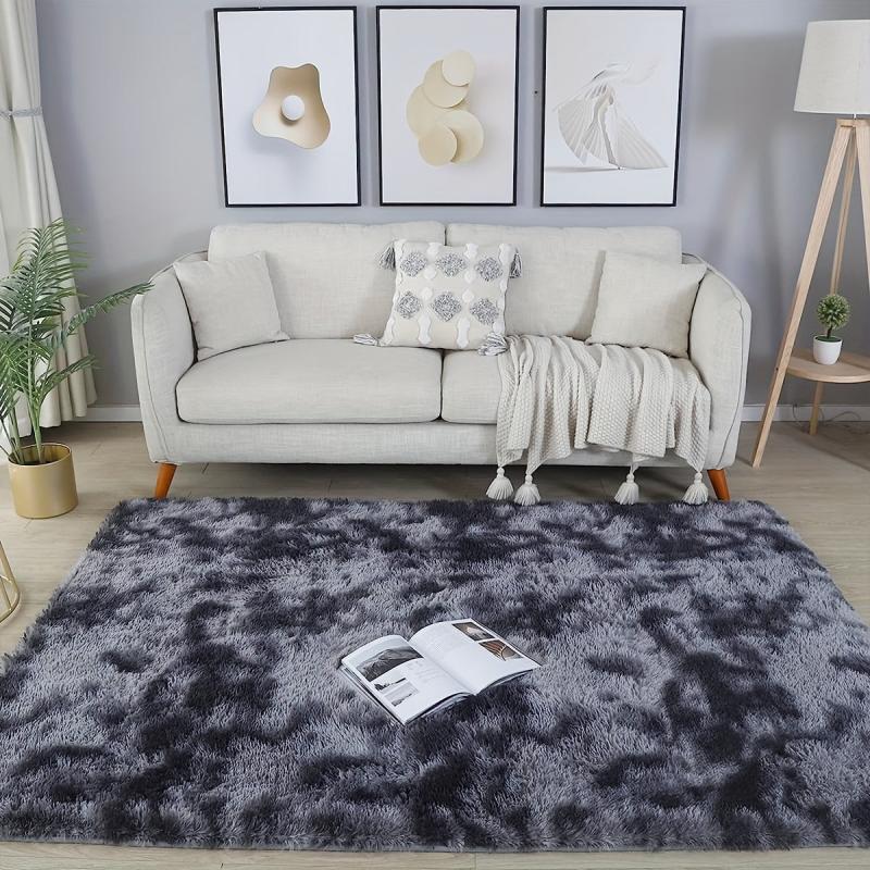 Large Light Grey Shaggy Rug for Living Room