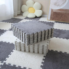 12pcs Plush Puzzle Foam Floor Mat Square Interlocking Carpet Fluffy Area Rug