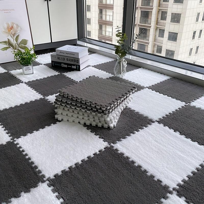 12pcs Plush Puzzle Foam Floor Mat Square Interlocking Carpet Fluffy Area Rug
