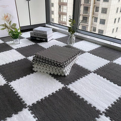 12pcs Plush Puzzle Foam Floor Mat Square Interlocking Carpet Fluffy Area Rug