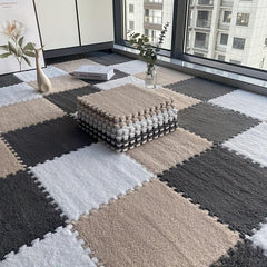 12pcs Plush Puzzle Foam Floor Mat Square Interlocking Carpet Fluffy Area Rug