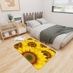 Soft Flannel Floor Mat Sunflowers Non-slip Waterproof Area Rugs