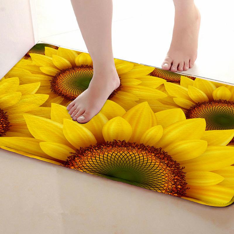 Soft Flannel Floor Mat Sunflowers Non-slip Waterproof Area Rugs